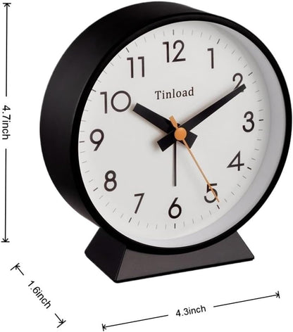 Tinload 4.5" Battery Operated Analog Alarm Clock, Small Silent Bedside Desk Clock with Night Light, Blue