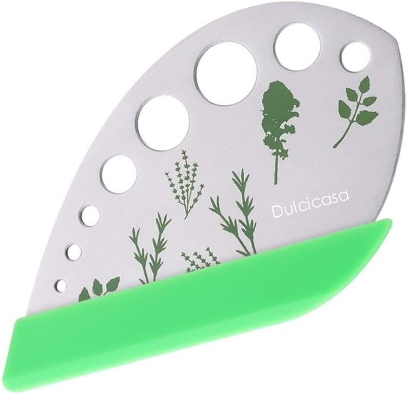 Dulcicasa Leaf Herb Stripper 9 Holes, Stainless Steel Herb Cutter with Safety Cover for Kale, Chard, Collard Greens, Thyme, Basil, Rosemary, Kitchen Herbs Stripper Tool (1pc)