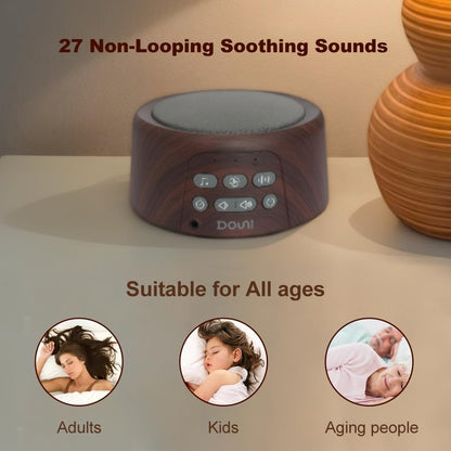 Douni White Noise Machine for Sleeping - 27 Non-Looping Soothing Sounds Sleep Sound Machine with Timer & Memory, 3.5mm Jack, Wood Grain Sound Machine for Hotel Bedroom Office