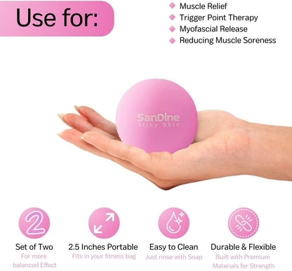 Lacrosse Massage Balls for Deep Tissue Massage - Release Tension Relieve Muscle Soreness Improve Flexibility - Ideal for Myofascial Release Trigger Point Therapy - 2Pack Yoga Balls by Sandine (Red)