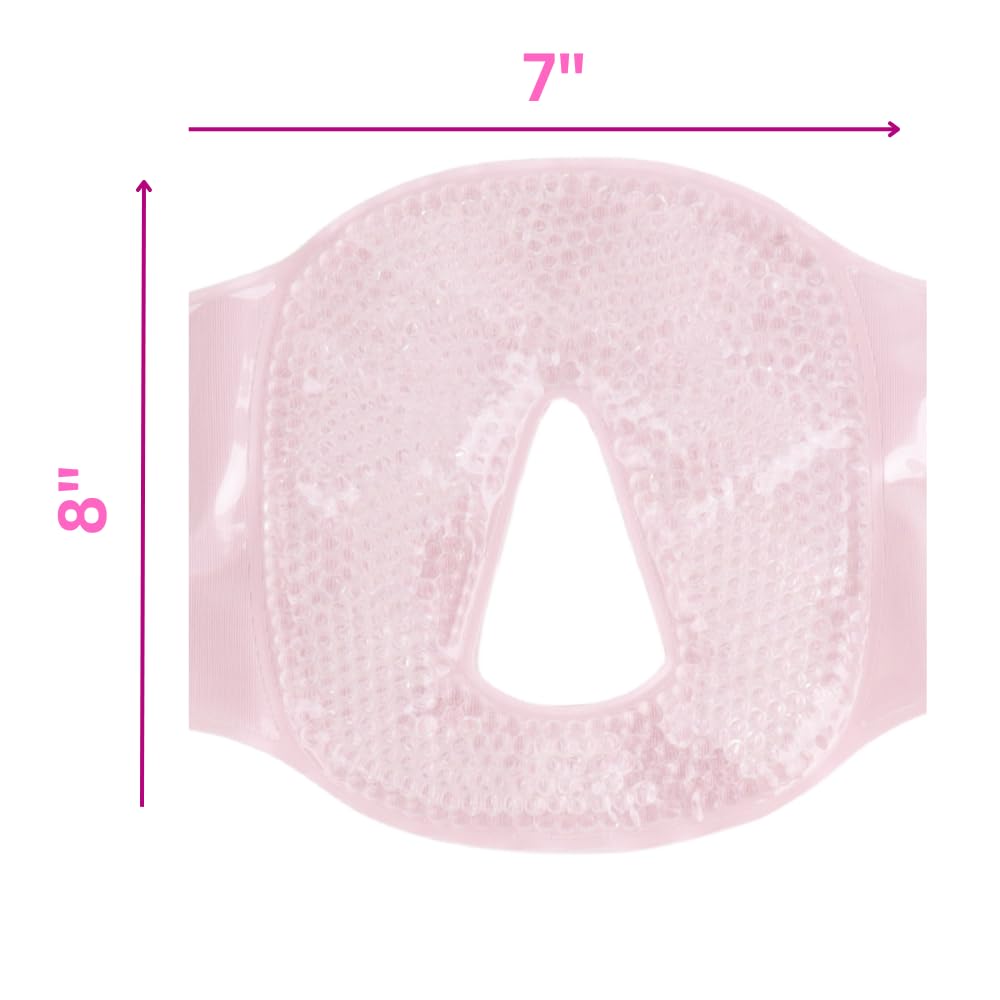 Hot and Cold Therapy Gel Bead Full Facial Mask by FOMI Care | Ice Face Mask for Migraine Headache, Stress Relief | Reduces Eye Puffiness, Dark Circles | Fabric Back (Full Face w/Eye Holes)