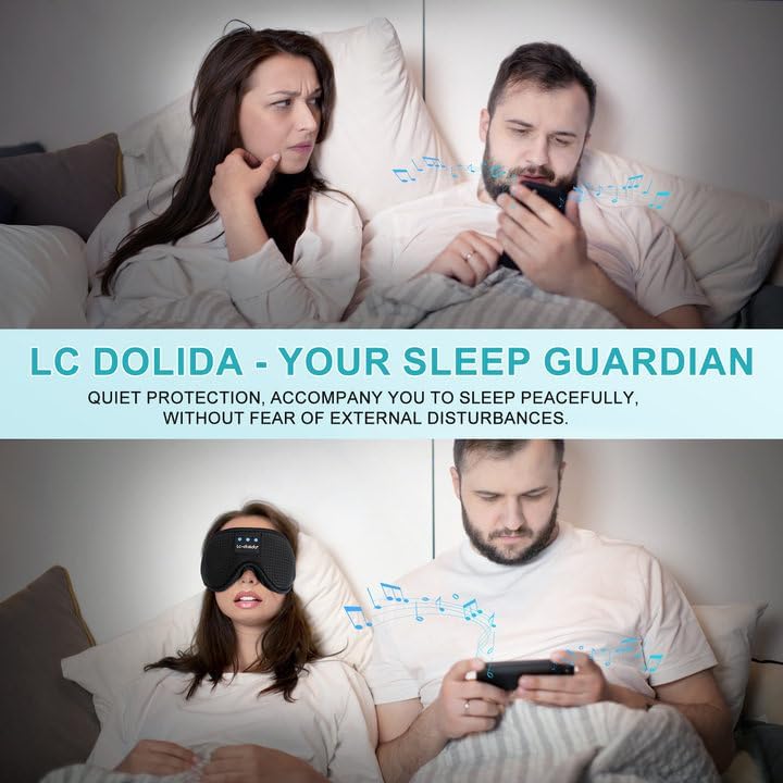 LC-dolida Sleep Headphones, 3D Sleep Mask Bluetooth Wireless Music Eye Mask, Sleeping Headphones for Side Sleepers Sleep Mask with Bluetooth Headphones Ultra-Thin Stereo Speakers Perfect for Sleeping