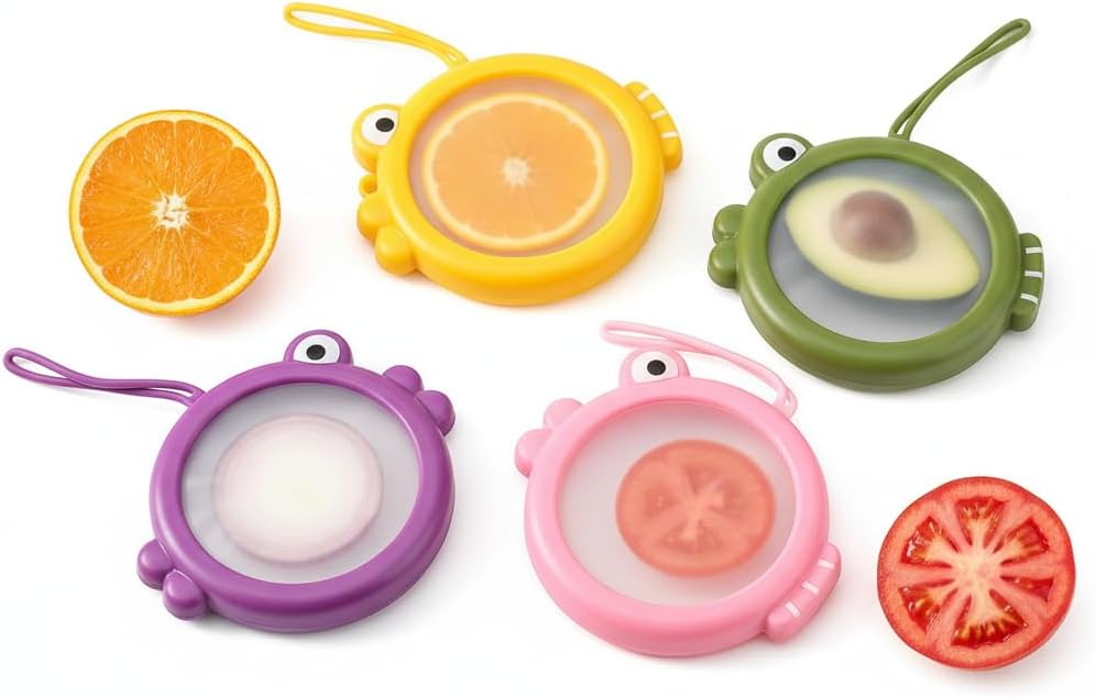 4pcs Fish-Shaped Silicone Food Storage Containers – Reusable Avocado Saver & Tomato Keeper Set – Airtight Fruit & Veggie Pods for Onion, Garlic, Lemon, Potato – Leak-Proof Freshness Lock for Fridge