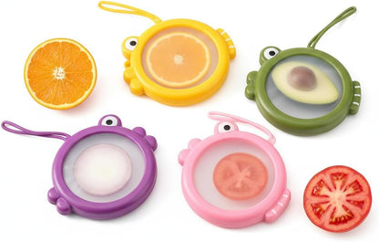 4pcs Fish-Shaped Silicone Food Storage Containers – Reusable Avocado Saver & Tomato Keeper Set – Airtight Fruit & Veggie Pods for Onion, Garlic, Lemon, Potato – Leak-Proof Freshness Lock for Fridge