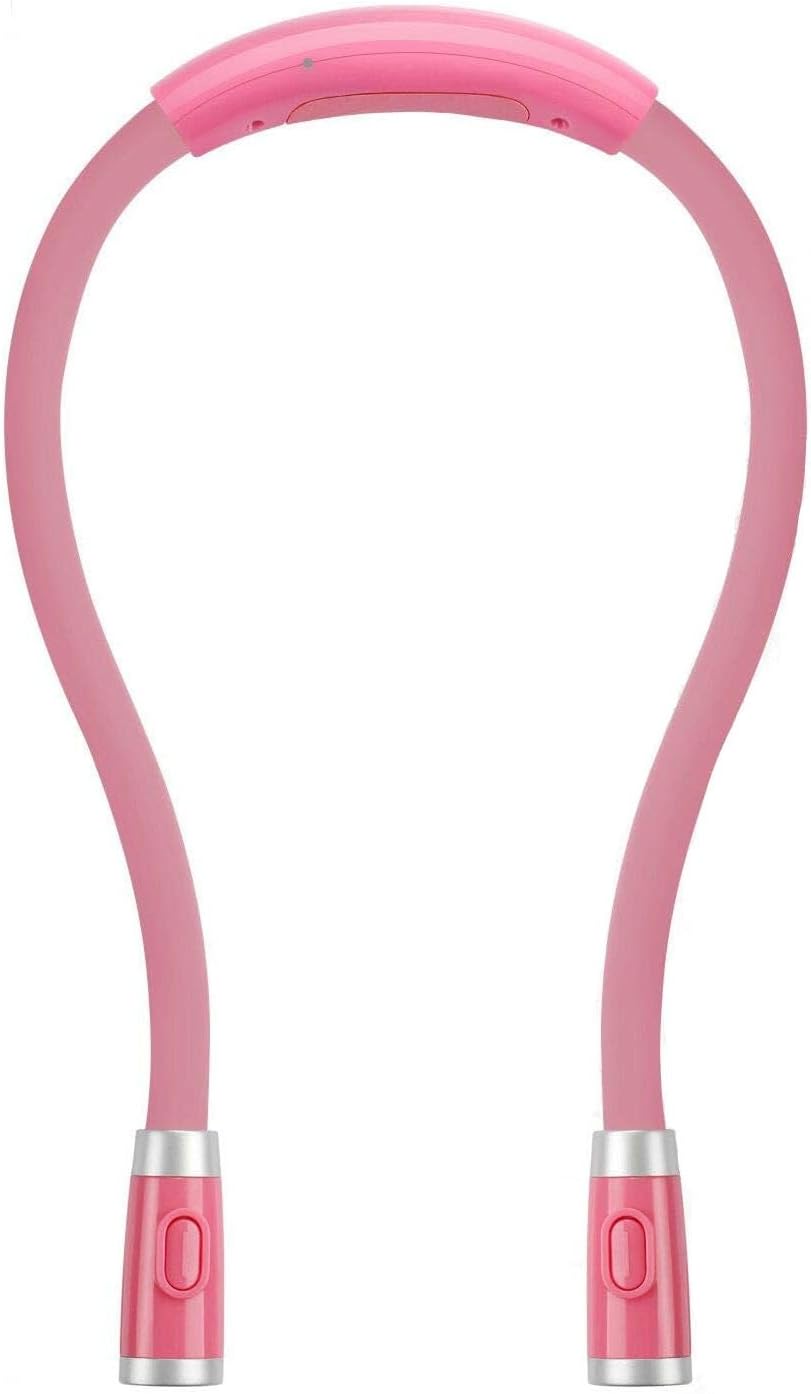 Rechargeable LED Neck Reading Light, Book Lights for Reading in Bed, 3 Brightness Levels, 2 Flexible Soft Silicone Arms Comfortable Wear, Long Lasting. Perfect for Bookworms, Craft & Knitting (Pink)