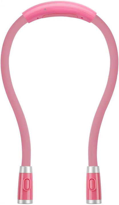 Rechargeable LED Neck Reading Light, Book Lights for Reading in Bed, 3 Brightness Levels, 2 Flexible Soft Silicone Arms Comfortable Wear, Long Lasting. Perfect for Bookworms, Craft & Knitting (Pink)