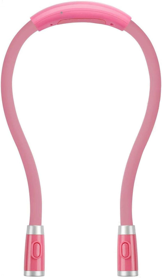 Rechargeable LED Neck Reading Light, Book Lights for Reading in Bed, 3 Brightness Levels, 2 Flexible Soft Silicone Arms Comfortable Wear, Long Lasting. Perfect for Bookworms, Craft & Knitting (Pink)
