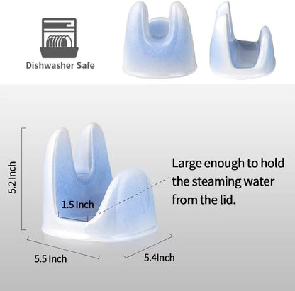 Nihow Ceramic Pot Lid Holder While Cooking for Kitchen Counter/Stove Top | Blue,Stable, Dishwasher Safe, Keep Counter Top Tidy and Clean,Water Proof,Saving Space,Heat Resistant