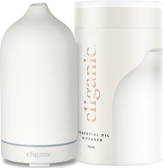 Cliganic Ceramic Essential Oil Diffuser, 100ml Cool Mist Humidifier, White