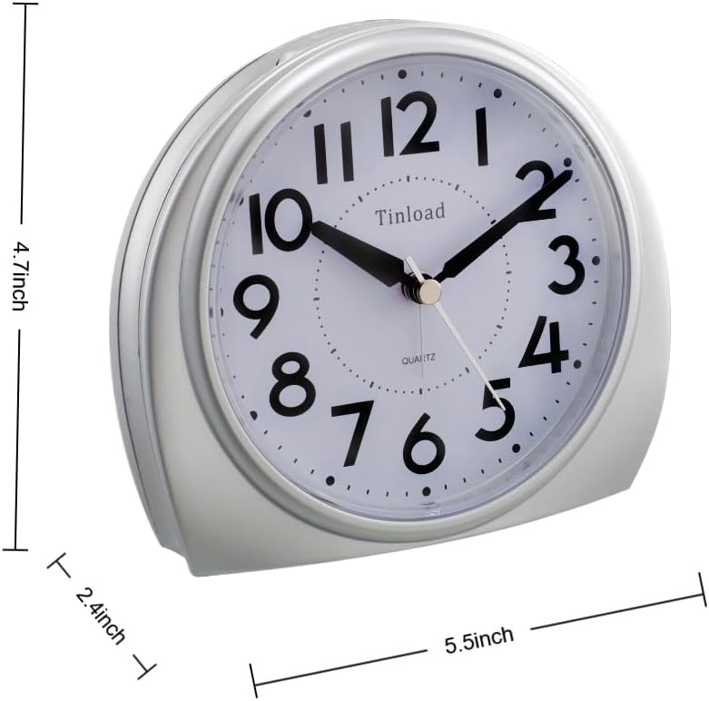 Tinload 5.5" Large Analog Alarm Clock Silent Non Ticking, Gentle Wake, Beep Sounds, Increasing Volume, Battery Operated Snooze and Manual Light, Easy Set