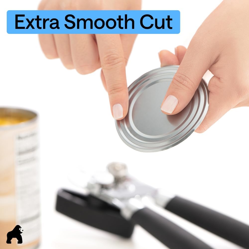 GORILLA GRIP Original Model Stainless Steel Smooth Edge Manual Can Opener and Bottle Openers, US Designed, Comfortable Handle, Oversized Handheld Turn Knob, Multifunctional Kitchen Tool, Gray