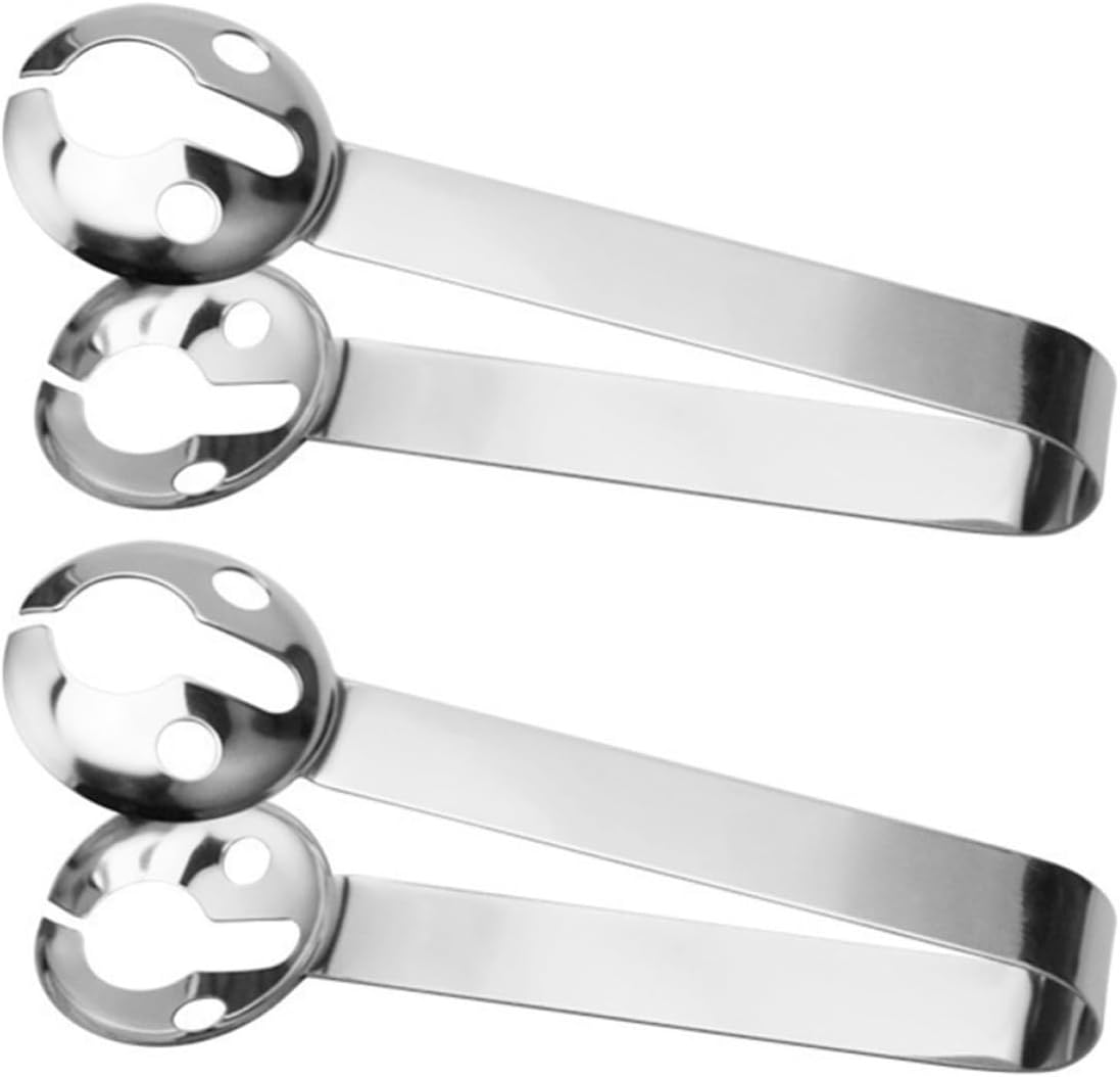 BESTOYARD 2 Pcs Stainless Steel Tea Bag Holder Spoon with Ergonomic Handle, Heat Resistant Fruit Tea Squeezer and Ice Cube Tongs for Home Kitchen and Bar, Machine Washable round Design