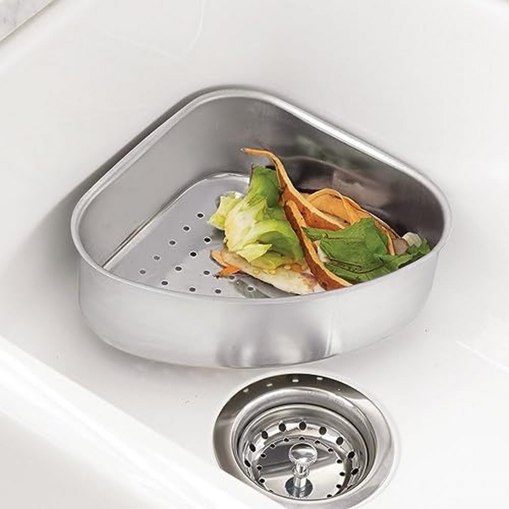 Better Houseware Triangular Kitchen Sink Drain Basket for Food, Sink Food Catcher Basket for Washing Vegetables & Fruits Corner Sink Strainer