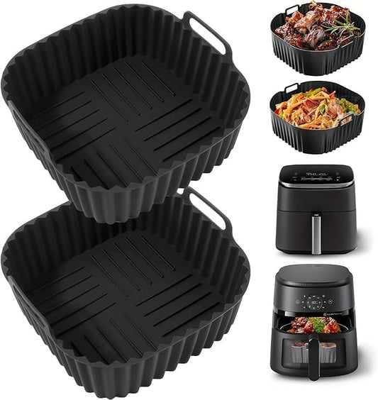 Air Fryer Silicone Liners Square 8 Inch Airfryer Liners 4-7 QT Reusable Air Fryer Liners Pot Oven Liner Baking Tray, Basket Mat Bowl Accessories Kitchen (BPA-free)