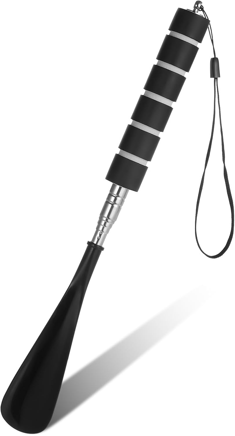 Long Shoehorn Retractable Metal Shoe Horn Extended Shoes Puller,Black | Long-Handle, for Seniors, Long Stainless Steel Telescopic, for Pregnant Women Men, Aids For Elderly, Gifts