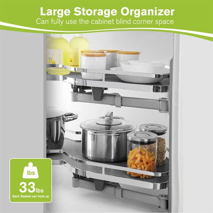 Blind Corner Cabinet Pull Out Organizer, Soft Close Swing Right Pull Out Cabinet Organizer 36inch, Corner Cabinet Lazy Susan for Corner Cabinet Blind Shelf, 2 Tiers Tray, Adjustable Height