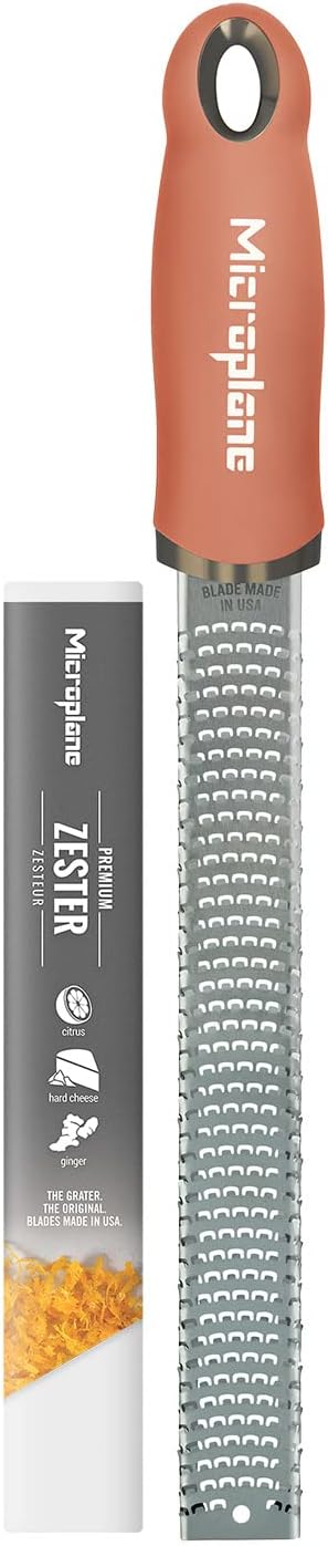 Premium Classic Series Zester - Lipstick Pink | Lemon Zester tool, Hard Cheese & Vegetable Grater | For Citrus, Parmesan Cheese, Garlic, Ginger, Nutmeg | Fine Stainless Steel Blade, Made in USA