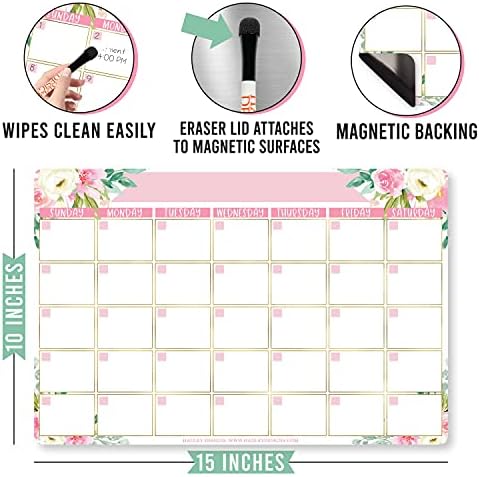 Hadley Designs Magnetic Calendar for Refrigerator - Kraft White Magnetic Dry Erase Calendar, Dry Erase Calendars for Wall, Magnet Fridge Calendars, Notepad for Fridge with Magnet