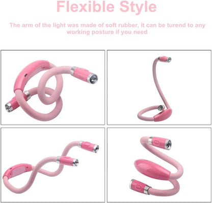 Rechargeable LED Neck Reading Light, Book Lights for Reading in Bed, 3 Brightness Levels, 2 Flexible Soft Silicone Arms Comfortable Wear, Long Lasting. Perfect for Bookworms, Craft & Knitting (Pink)