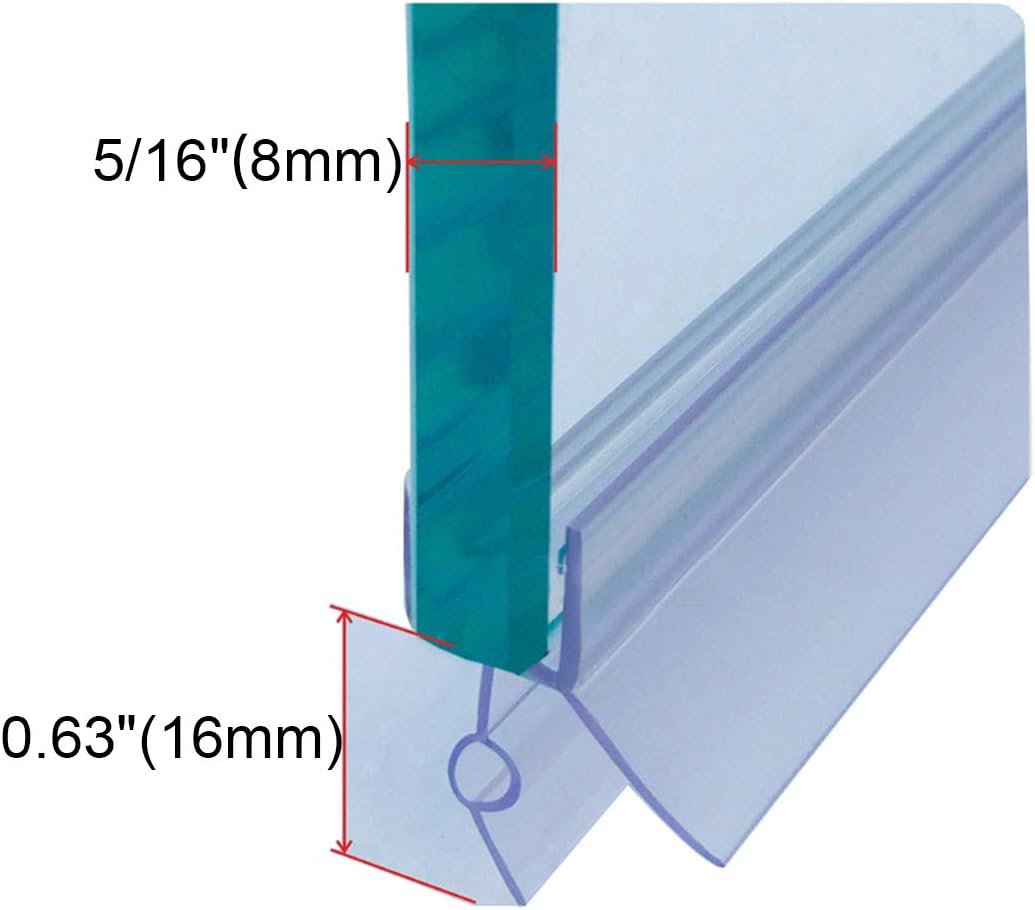 Frameless Shower Door Bottom Seal with Drip Rail for 3/8"(10mm) Glass, Length 27.5"/0.7m, Glass Door Sweep Stop Shower Leaking Clear