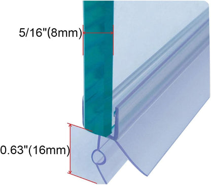Frameless Shower Door Bottom Seal with Drip Rail for 3/8"(10mm) Glass, Length 27.5"/0.7m, Glass Door Sweep Stop Shower Leaking Clear