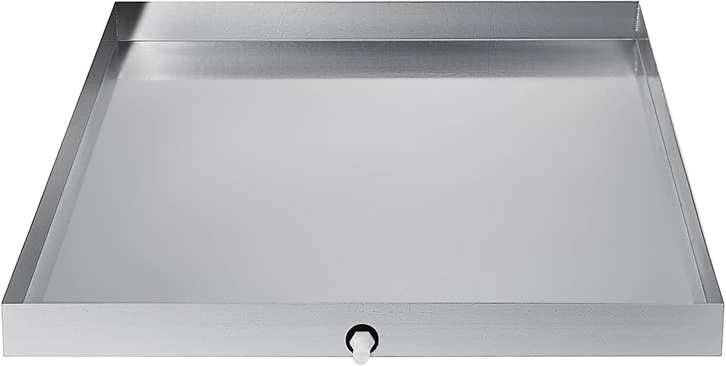 VEVOR 32 x 30 x 2.5 Inch Washing Machine Pan 18 GA Thickness 304 Stainless Steel Heavy Duty Compact Washer Drip Tray with Drain Hole & Hose Adapter