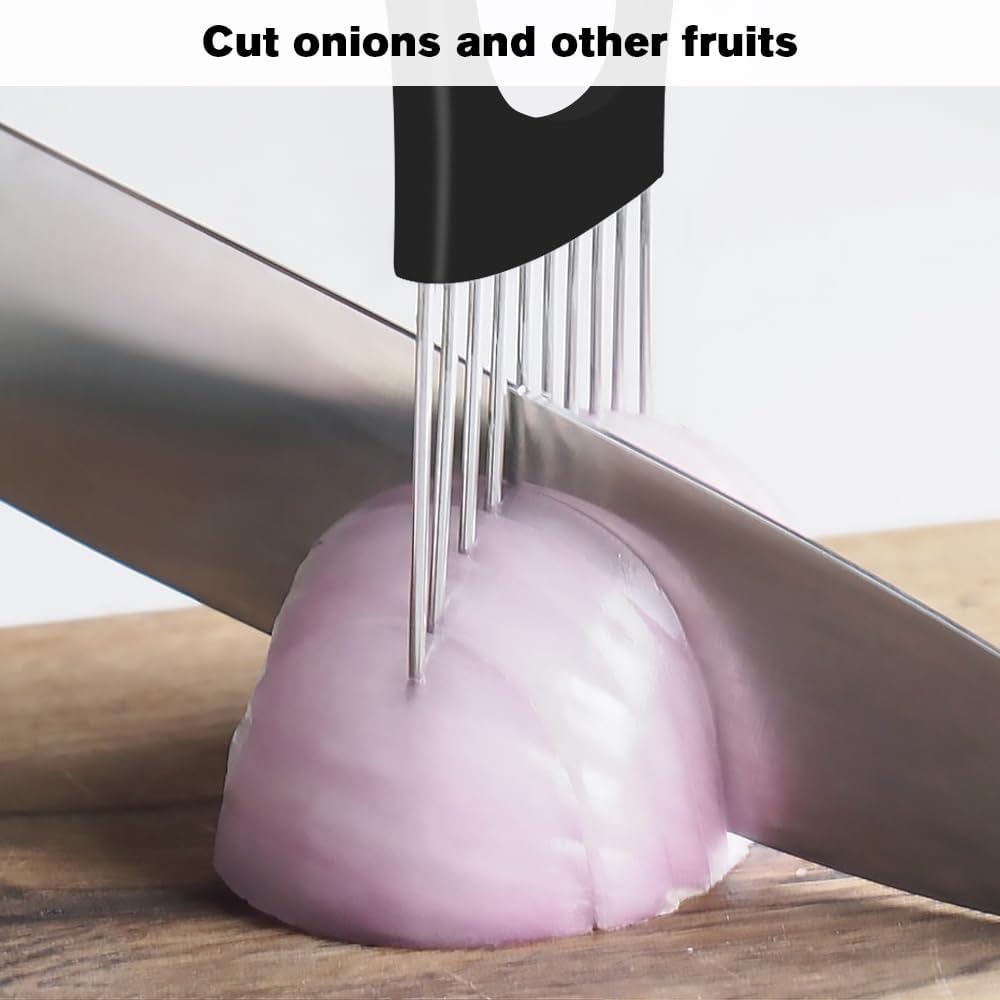 Onion Holder for Slicing, 2025 New Stainless Steel Onion Slice Holder Lemon Slicer Vegetable Cutter, Kitchen Chopper Slicing Assistant Tool for Meat, Onion, Potato, Tomato (A-1PCS)