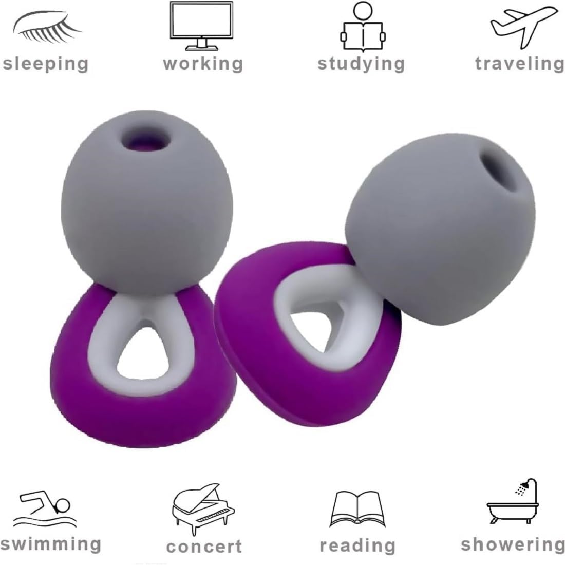 Ear Plugs for Sleeping, 1 Pair Ear Plugs for Sleeping Noise Cancelling Concert EarPlugs Silicone Noise Reduction Earplugs for Swimming, Working, Concert & 35dB