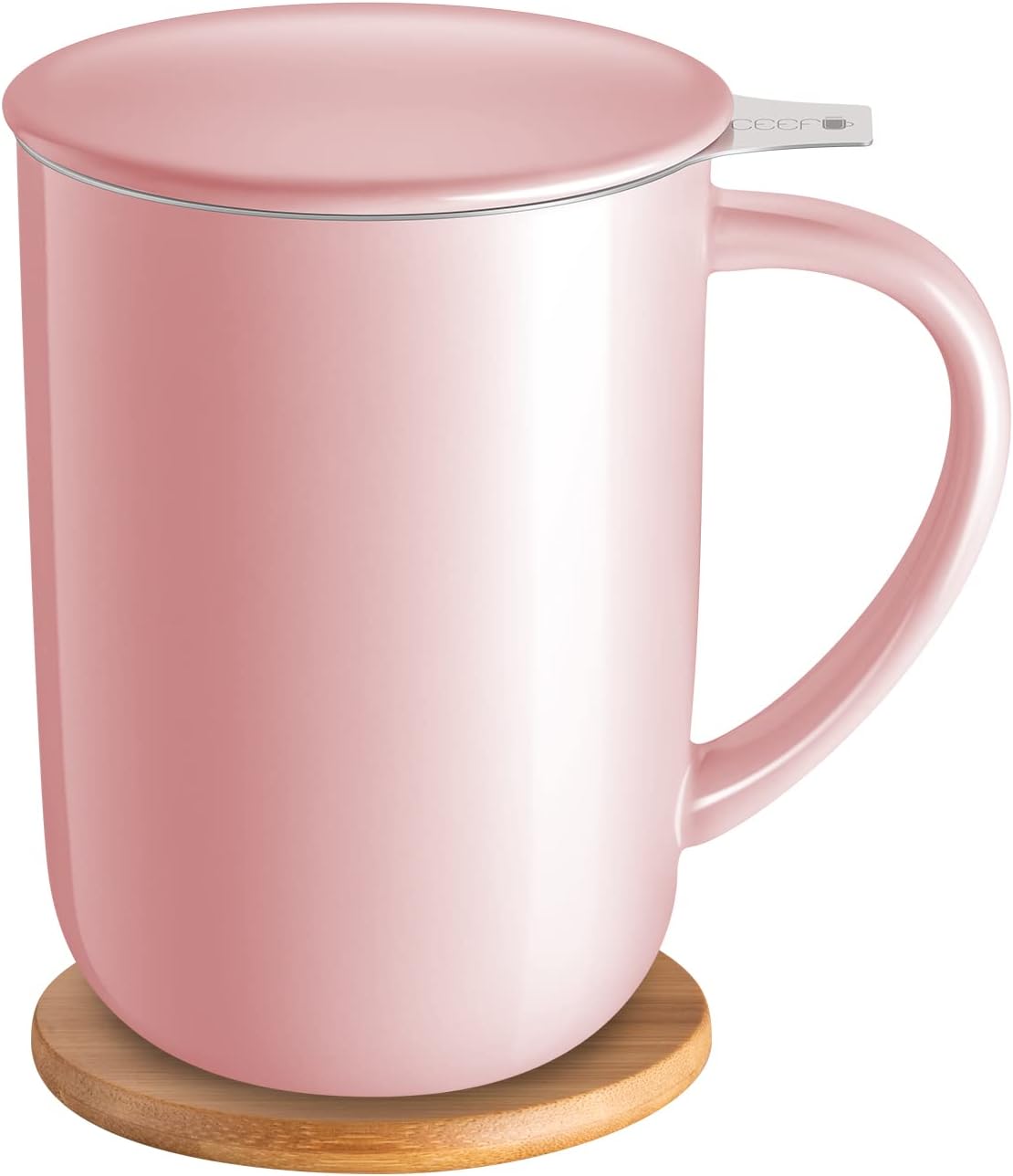 CEEFU 16oz Porcelain Tea Mug with Infuser, Lid and Coaster | Teaware with Filter, Loose Leaf Tea Cup Steeper Maker, Tea/Coffee/Milk/Women/Office/Home/Gift, Navy Blue