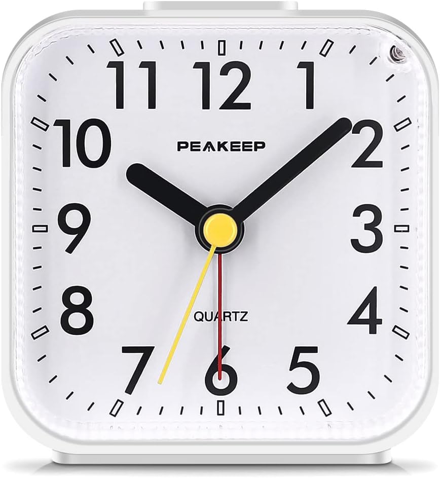 Peakeep Small Battery Operated Analog Travel Alarm Clock Silent