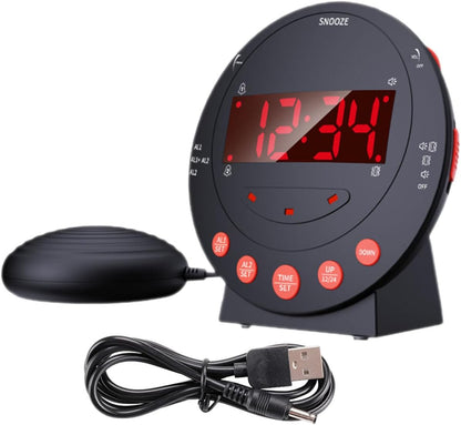 TOYANDONA Digital Vibrating Alarm Clock for Deaf and Heavy Sleepers with Bed Shaker, Loud Vibration, Adjustable Settings, Battery-Free 3pcs Set for Bedroom Use