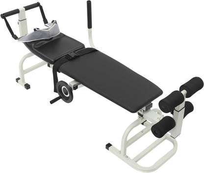 Multifunctional Body Stretcher, 330.69lbs Load Folding Massage Bed Back Stretch Bench Lumbar Traction Bed Neck Stretcher Traction Table with Headrest for Home Use Rehabilitation Centers Clinics