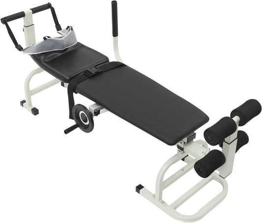 Multifunctional Body Stretcher, 330.69lbs Load Folding Massage Bed Back Stretch Bench Lumbar Traction Bed Neck Stretcher Traction Table with Headrest for Home Use Rehabilitation Centers Clinics