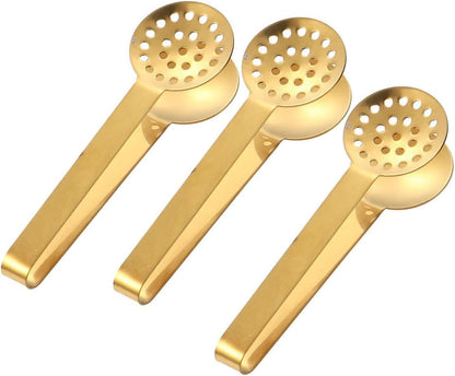 3Pcs Stainless Steel Tea Bag Squeezer Tongs Clamp Tea Strainers Holder Lemon Clip Tea Bag Squeezer Tongs Picker for Serving Tea Bag, Coffee Filters, Ice Cube, Sugar, Cafe, Bar and Home Use, Gold