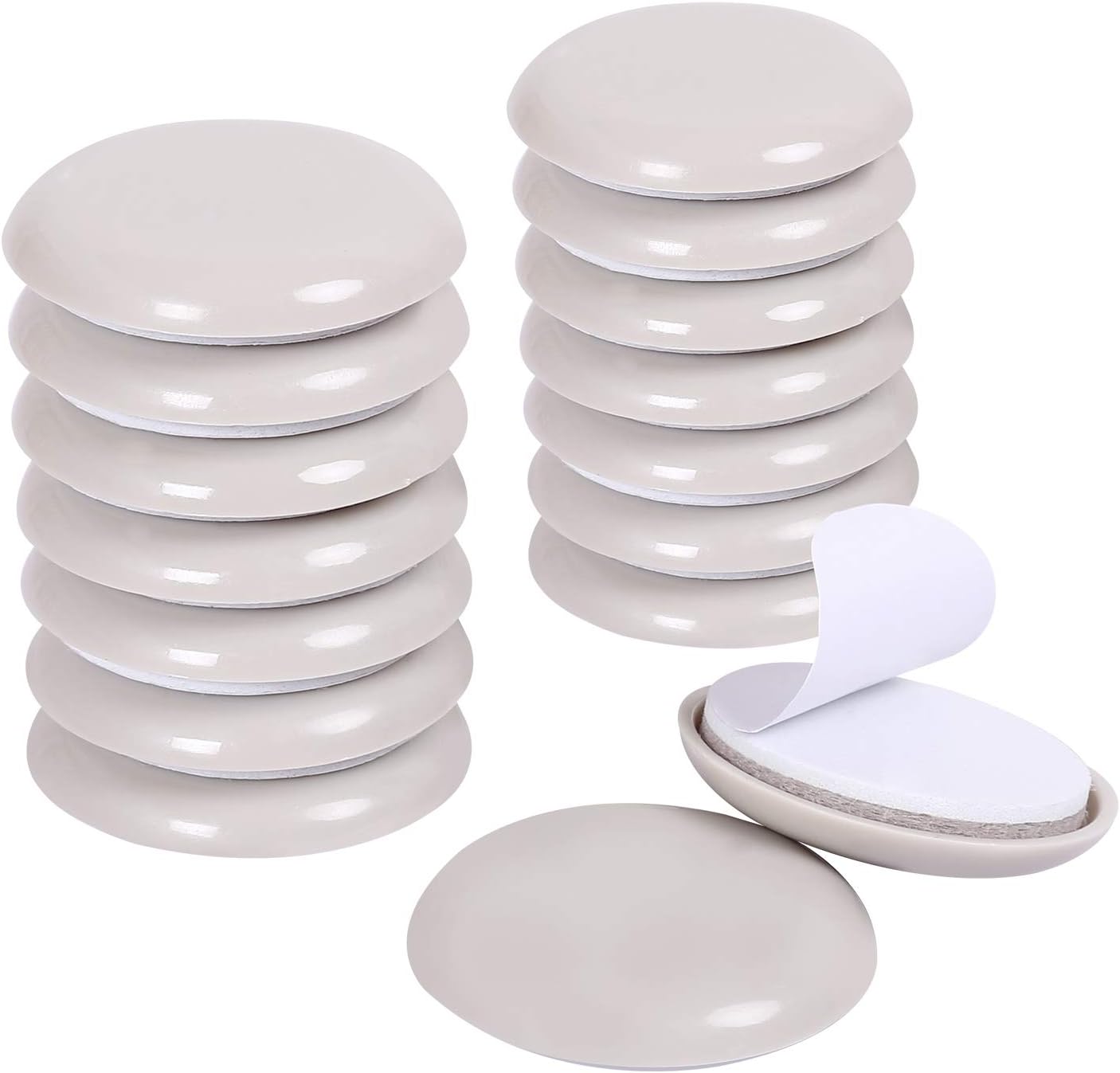 Ezprotekt 16 Pack Self-Stick Furniture Chair Leg Sliders for Carpet, 2-1/8" Self-Adhesive Round Furniture Movers Sliders, Carpet Chairs Furniture Glides, Carpet Moving Sliders Easily Move (Beige)
