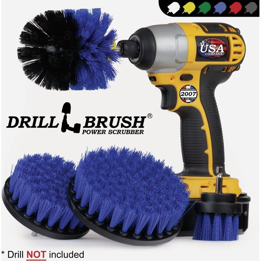 Drillbrush Electric Nylon Drill Brush Attachment Set for Bathroom Cleaning | Power Scrubber Brush Kit for Bathtub, Shower & Tile - Grout Cleaner Kit - All-Purpose Household Cleaning Brushes for Drill
