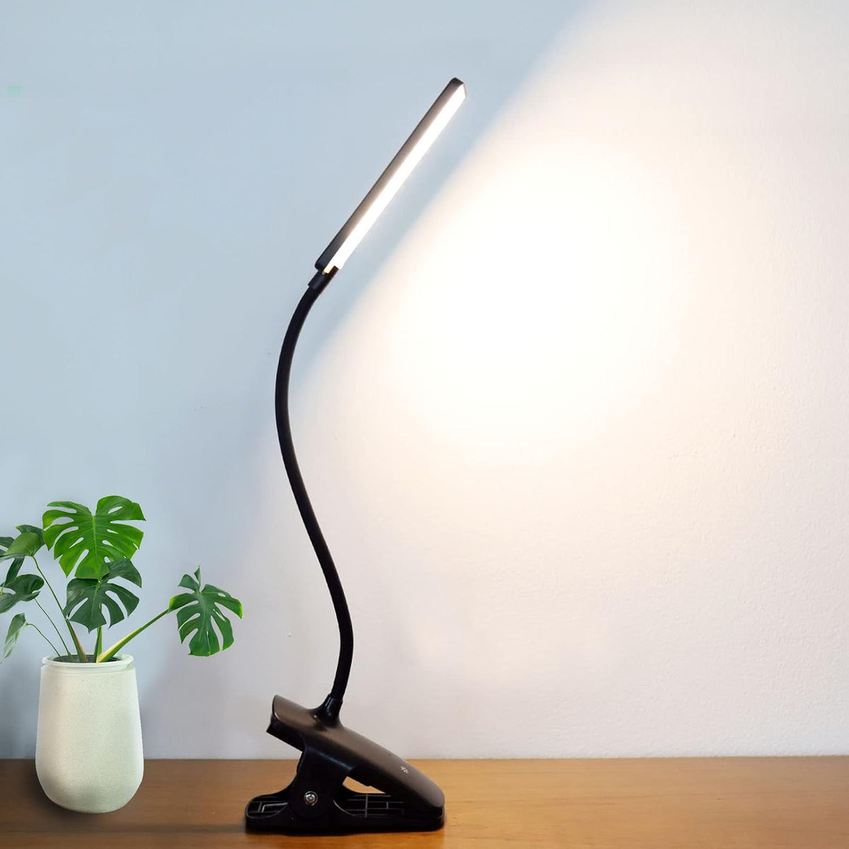 LED Reading Light with Clip USB Rechargeable Book Lights, 24 LEDs Flexible Neck Night Bed Lamp, Touch Control Portable Clamp Desk Lamps for Bed Headboard, Computers -Black