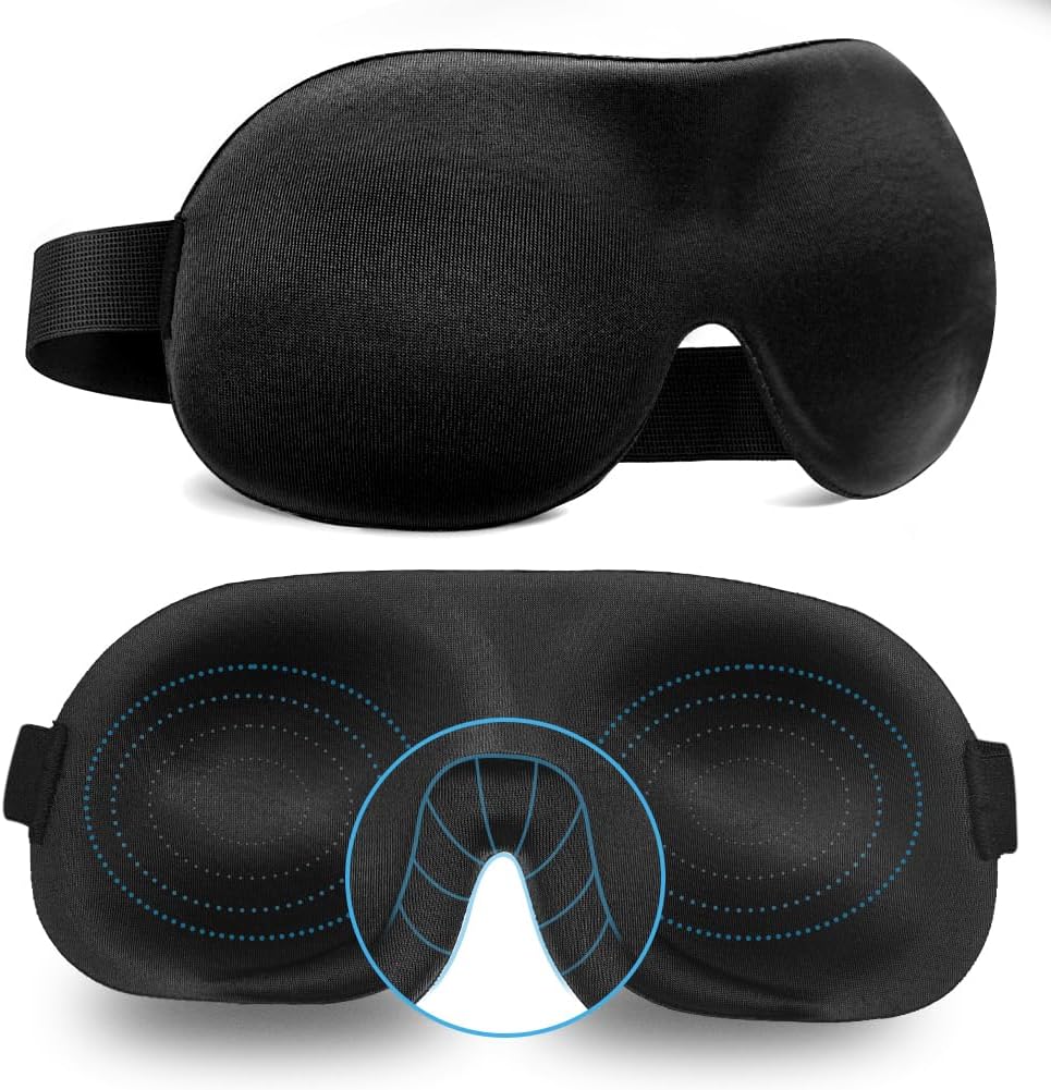 Sleep Mask SleepFun Invisible Alar Deep Orbit 3D Eye Mask Ultra Lightweight & Comfortable Sleeping Mask for Travel, Nap, Shift Works, Black & Blue