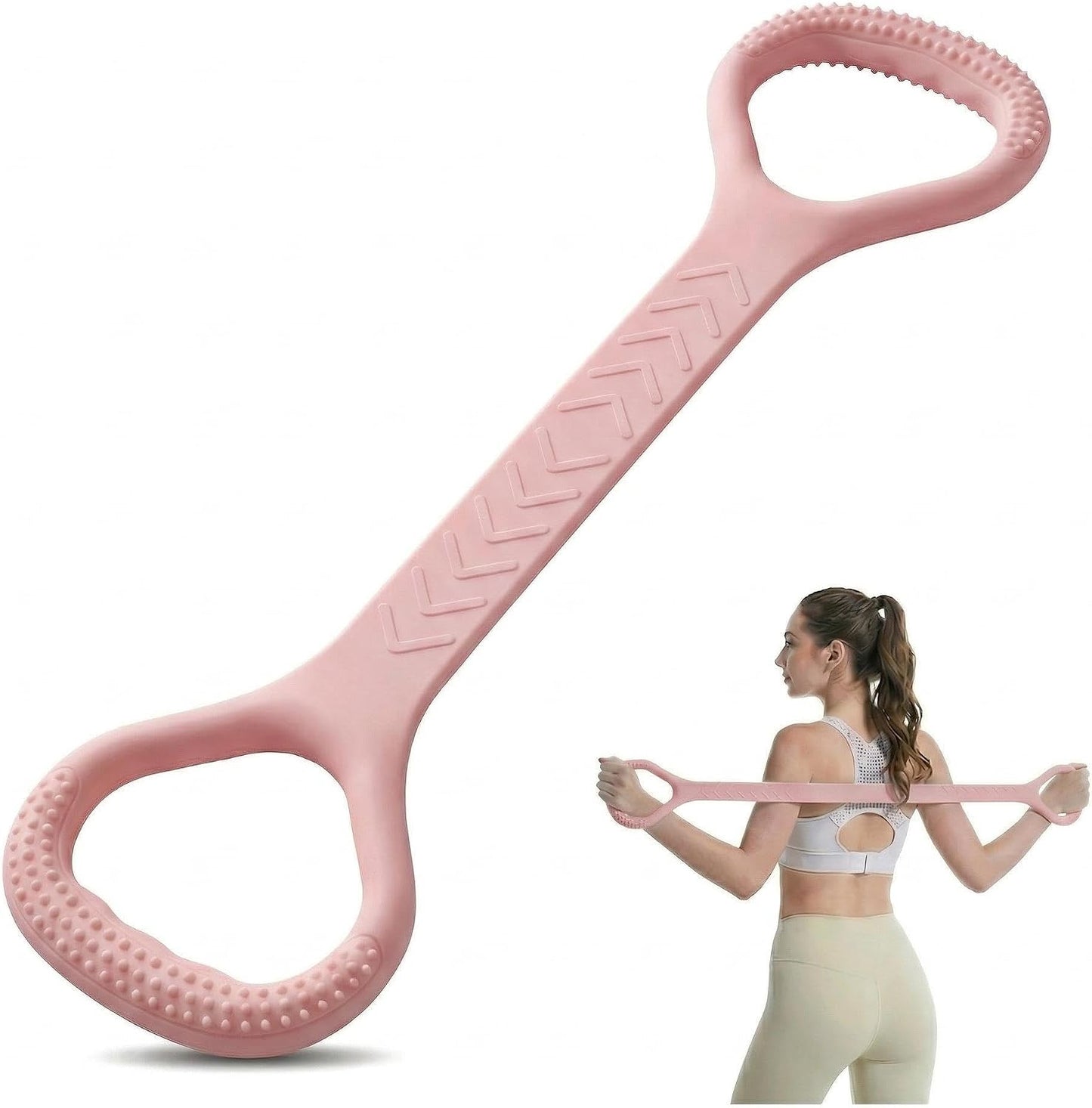 Figure 8 Resistance Band with Handles, Silicone Exercise Elastic Bands for Working Out Home Gym Office Travel, Non-Slip Full Body Arm Back Shoulder Stretch Bands for Yoga Pilates Women