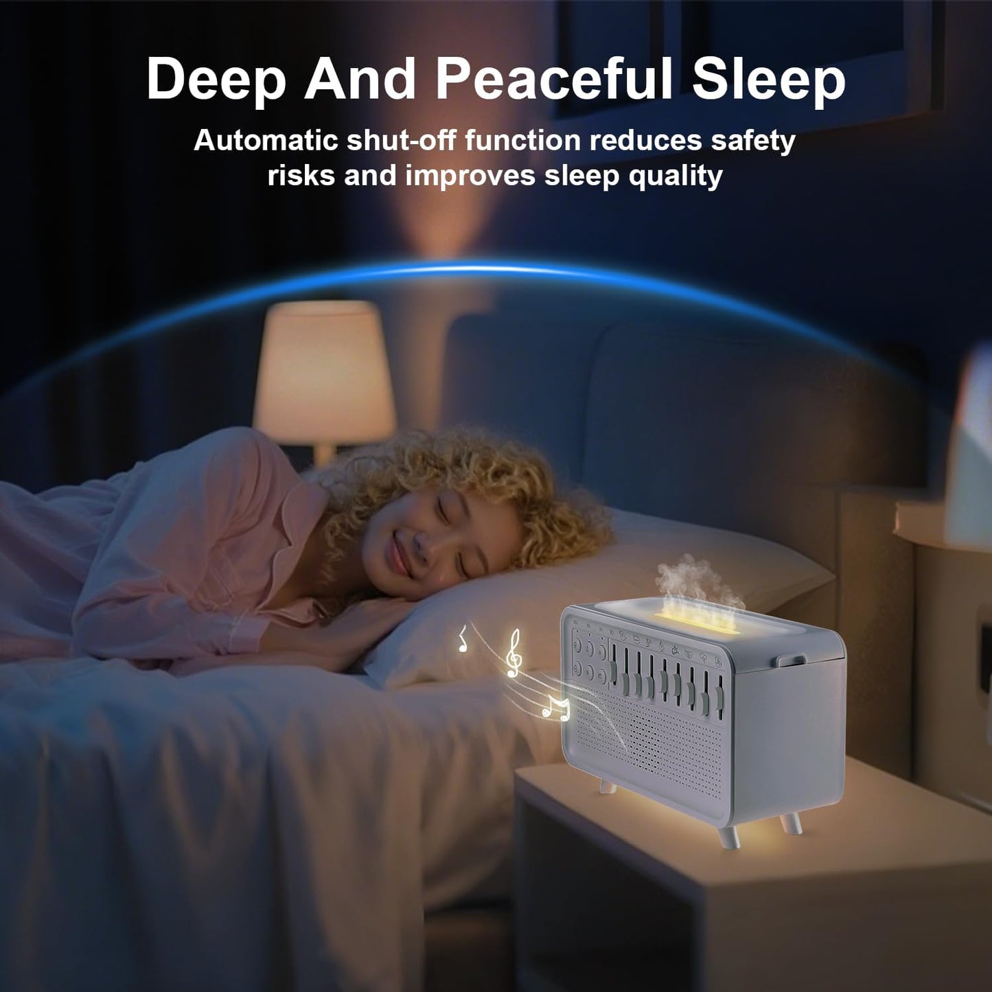 White Noise Night Light Humidifier, 3-in-1 White Noise Sound Machine Humidifier with 8 Ambient Sounds, Diffuser Sound Box Powered by USB, Sleep Sound Machine for Home Office, Timer | 8 ambient sounds, 3 brightness levels, 30/60/120 minute timer, USB