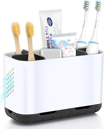 Toothbrush Holders for Bathrooms, Electric Toothbrush and Toothpaste Holder with Adjustable Dividers and Drainage, Kids Toothbrush Organizer for Bathroom Countertop | 5 Slots Toothbrush Organizer with Adjustable Dividers and Drainage, for Bathroom