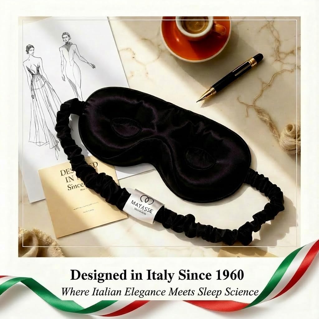 MATASSE 100% Mulberry Silk Sleep Mask 22 Momme Grade 6A - 3D Contoured Eye Mask for Sleeping, 14mm Deep Eye Cups, Total Blackout Blindfold for Women Men, Adjustable Strap, Side Sleeper (Champagne)