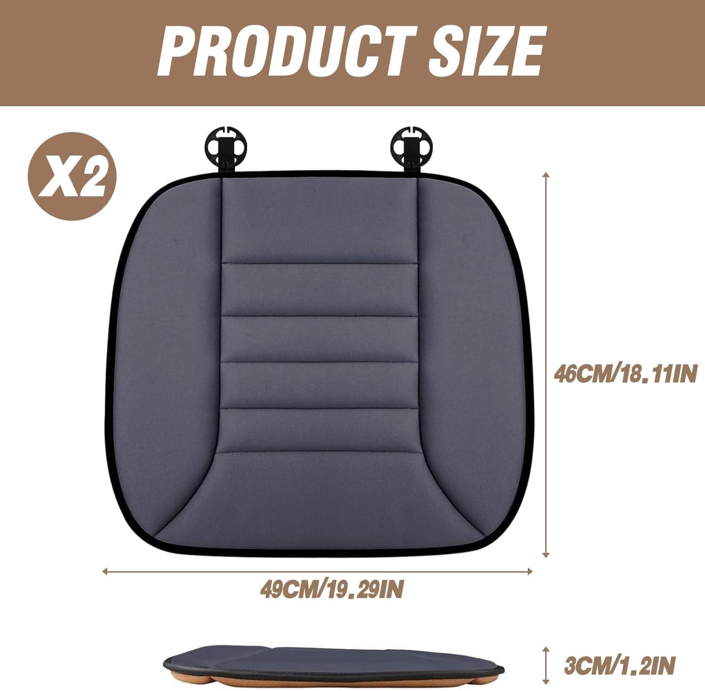 Car Seat Cushion Pad 1.2" Thick Comfort Seat Protector for Car Driver Seat Office Chair Home Use Memory Foam Seat Cushion with Non Slip Bottom, 20'' x 18.5'', Black