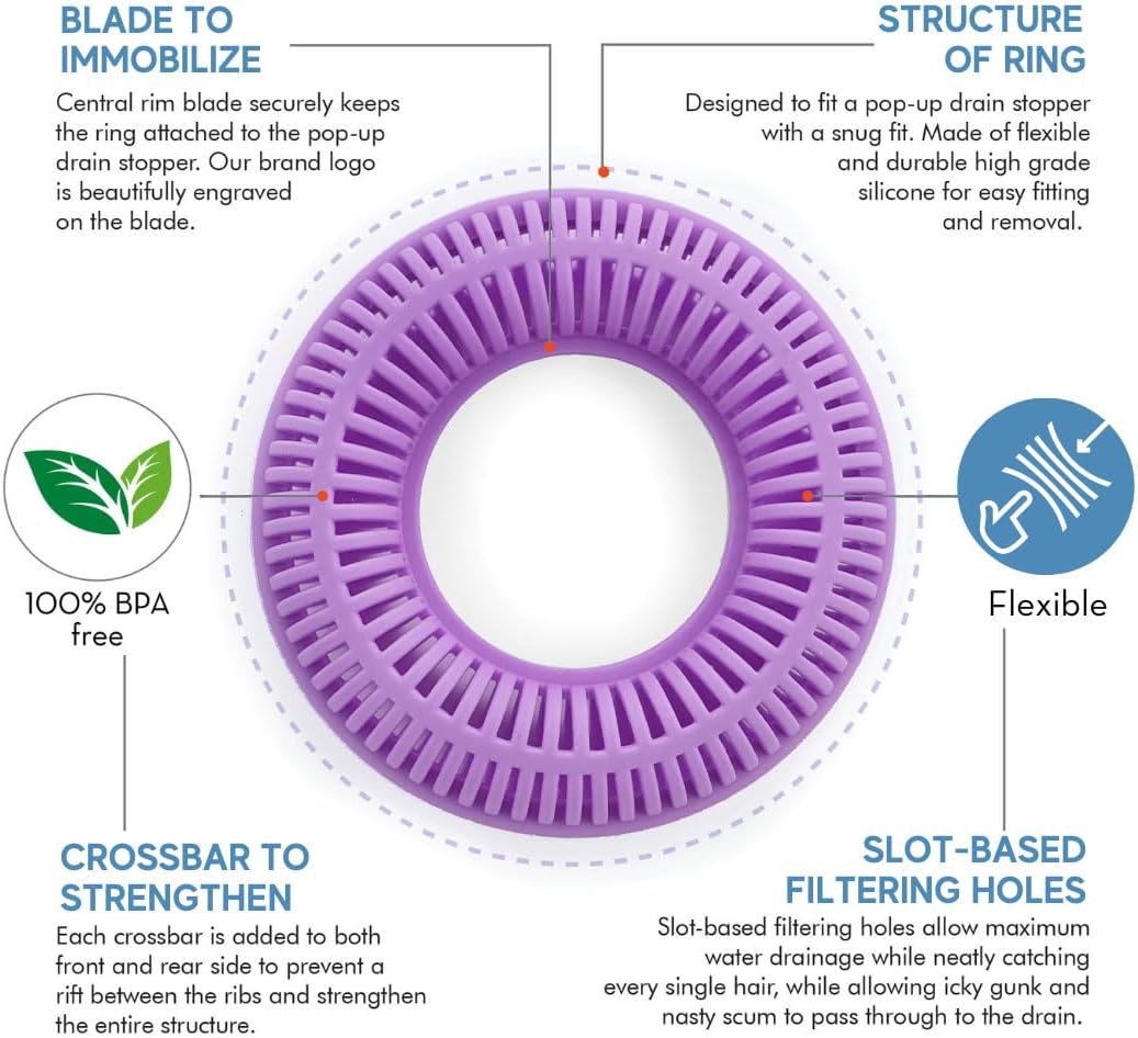 TubRing Pop-Up Drain Protector & Strainer Silicone Hair Catcher, Aqua | Easy snap-in design fits around bathtub stoppers. Customizable utility guard for clog prevention. Fits 1.85"- 2.16" drains.