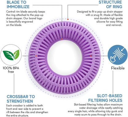TubRing Pop-Up Drain Protector & Strainer Silicone Hair Catcher, Aqua | Easy snap-in design fits around bathtub stoppers. Customizable utility guard for clog prevention. Fits 1.85"- 2.16" drains.