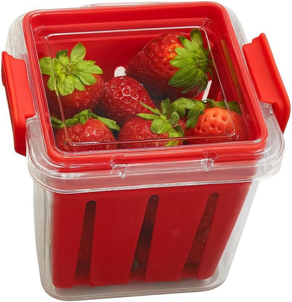 Home & Style Produce Storage Container with Colander – Rinse, Drain & Keep Fruits Fresh – BPA-Free Fridge Fruit Saver with Lid – Ideal for Strawberries, Blueberries & Vegetables