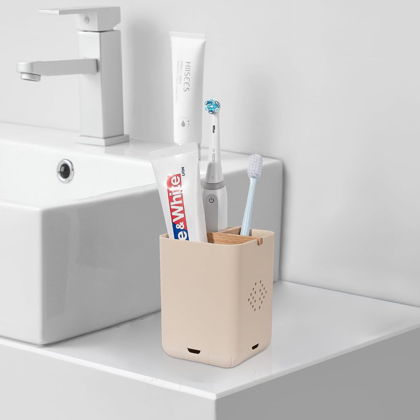 Toothbrush Holders for Bathrooms, Electric Toothbrush Holder, White | Toothbrush and Toothpaste Organizer for Bathroom Countertop, 3 Slot Vanity Storage