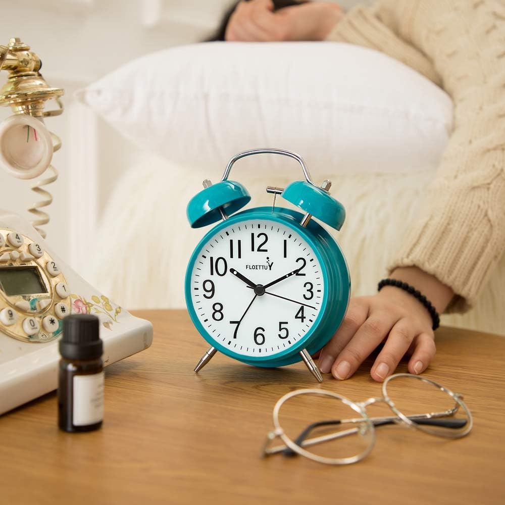 FLOITTUY Loud Alarm for Deep Sleepers 4'' Twin Bell Alarm Clock with Backlight for Bedroom and Home Decoration(Green)