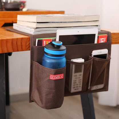 Zafit 5 Pockets Bedside Caddy, Bedside Storage Organizer for Water Bottles, Magazines, Phone, Glasses (5 Pockets-Grey)