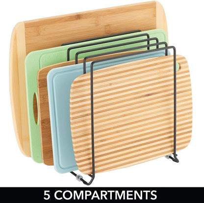 mDesign X-Large Steel Storage Tray Organizer Rack for Kitchen Cabinet - Divided Holder with 5 Slots for Skillets, Frying Pan, Pot Lids, Cutting Board, Baking Sheets - Concerto Collection - White
